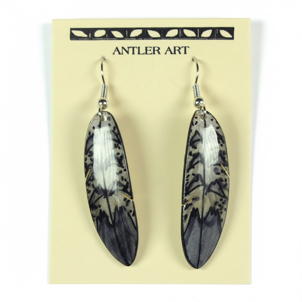 Antler Falcon Feather Earrings - Grey