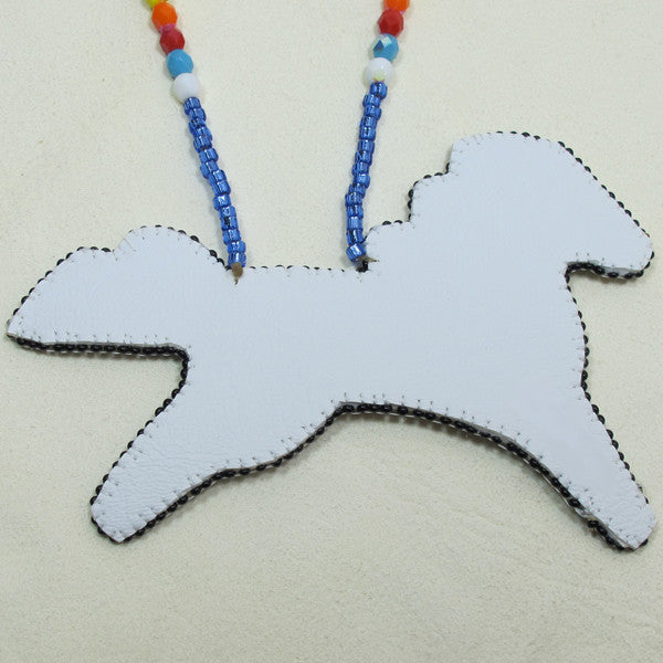 Large Beaded Pony Necklace Light Blue