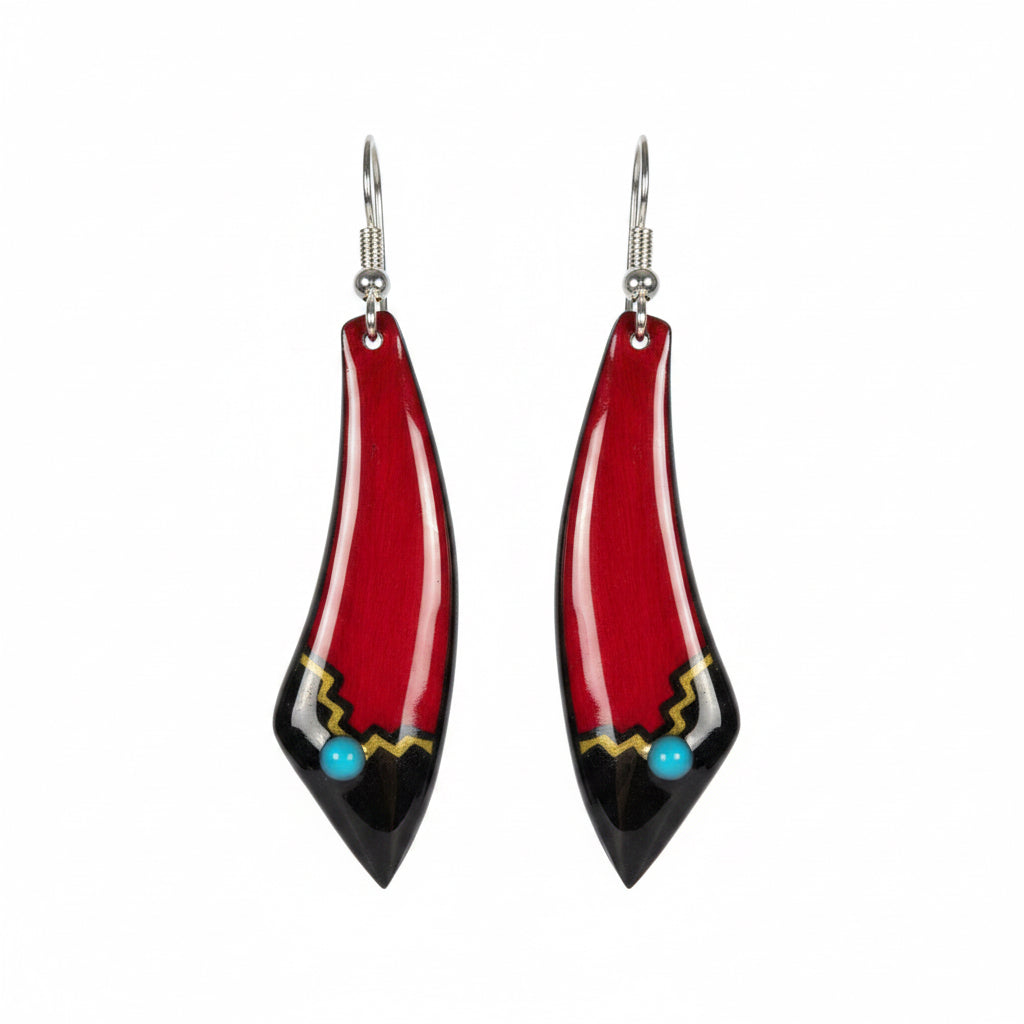Antler Large Dagger Earrings - Red