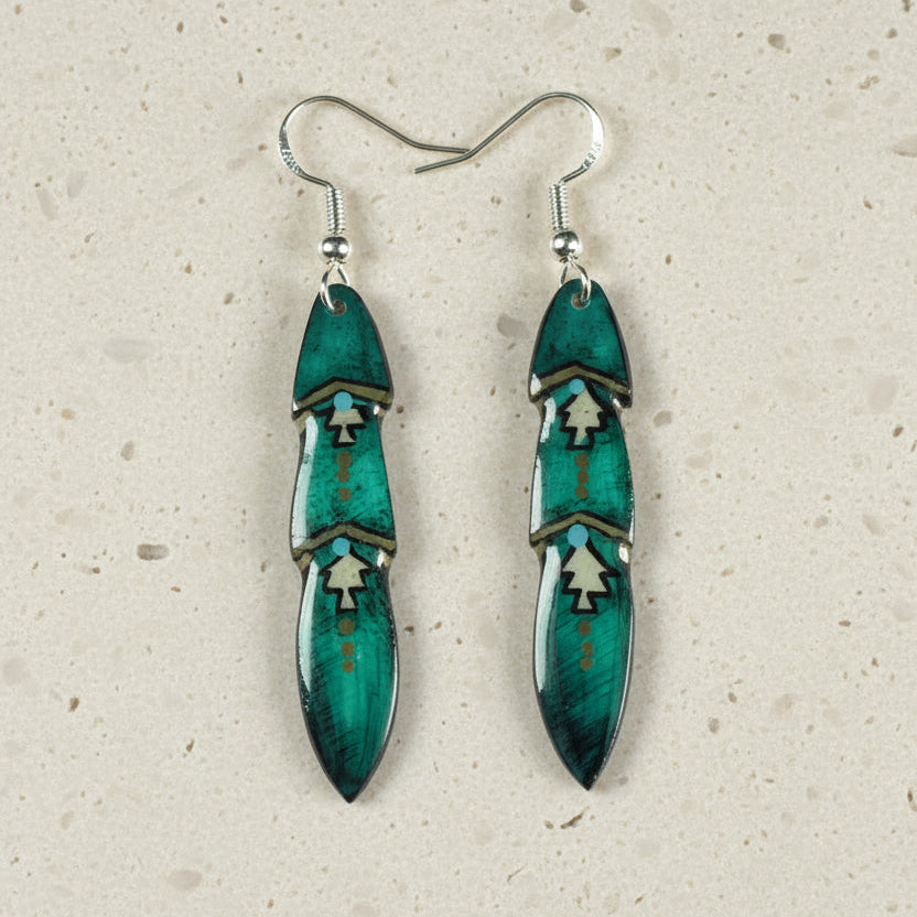 Antler Pony Feather Earrings - Teal