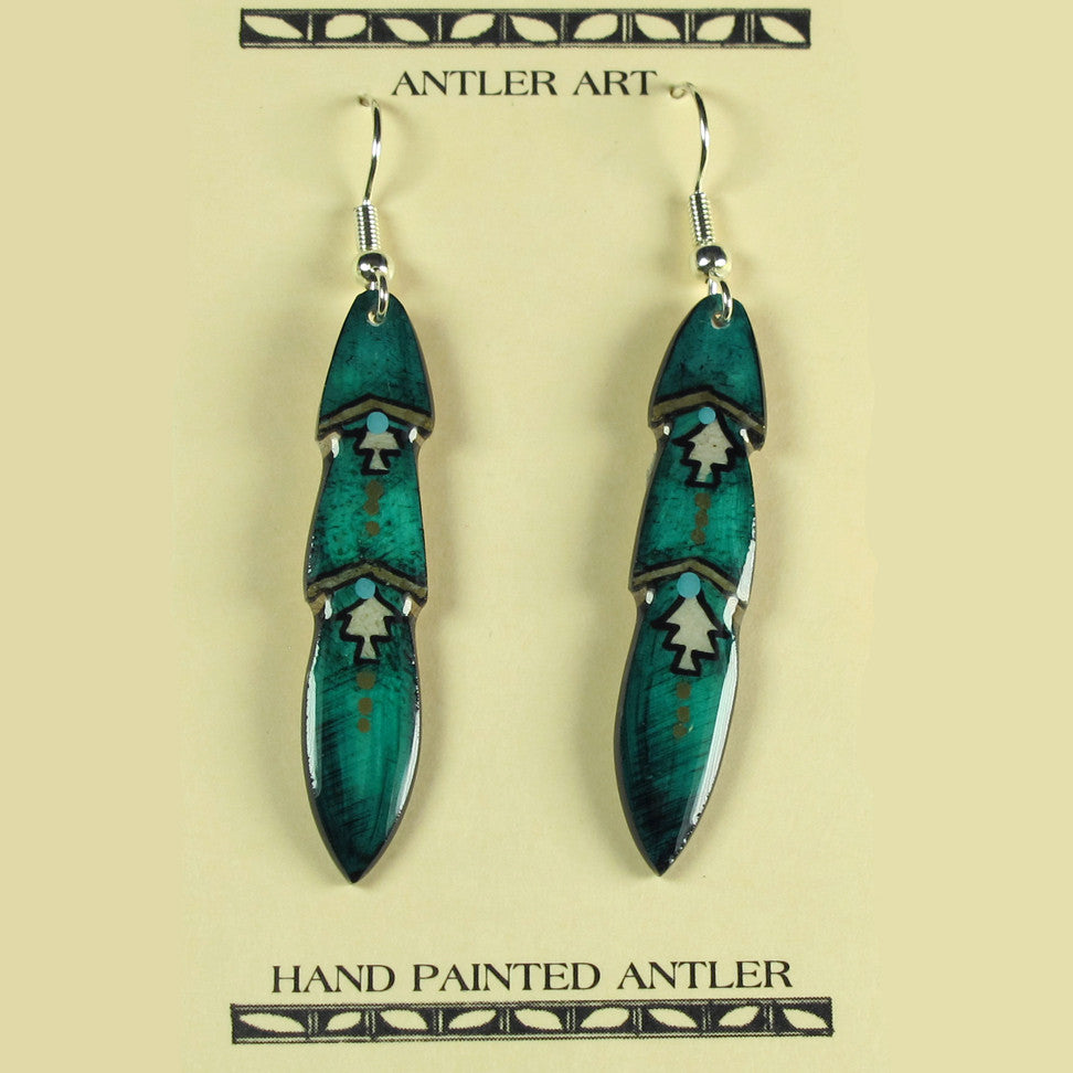 Teal Medium Pony Feather Earrings - Handmade Moose Antler Jewelry