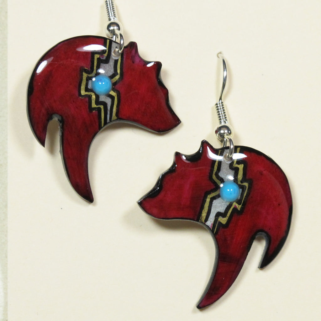 Black Bear Earrings - Teal - Handmade Moose Antler Jewelry