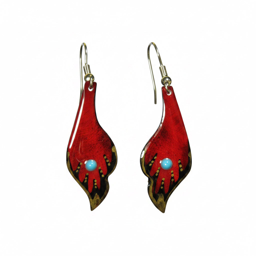 Antler Small Elegant Leaf Earrings - Red