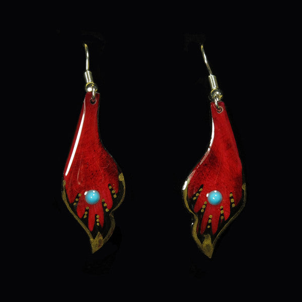 Red Elegant Leaf Earrings - Handmade Moose Antler Jewelry