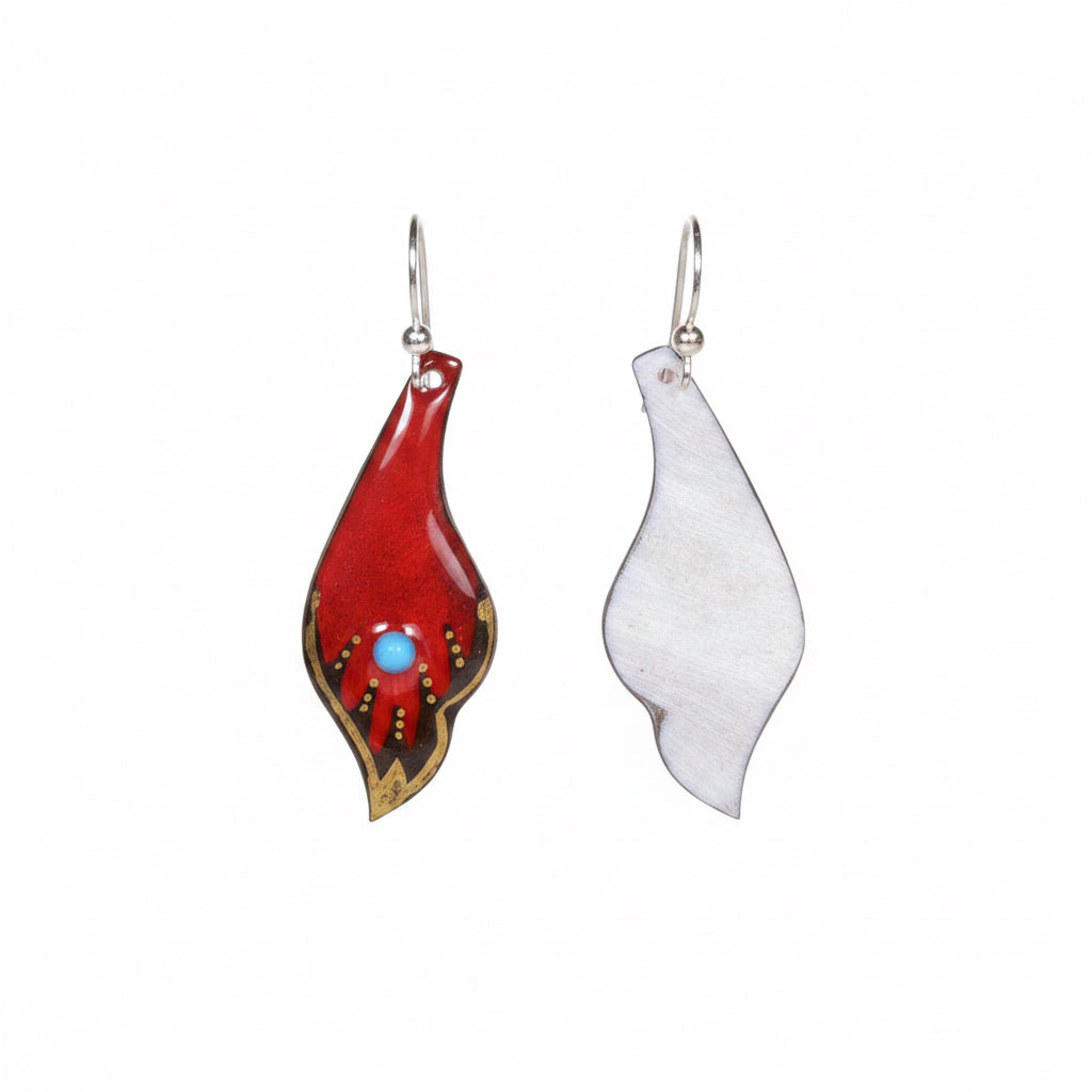 Antler Small Elegant Leaf Earrings - Red