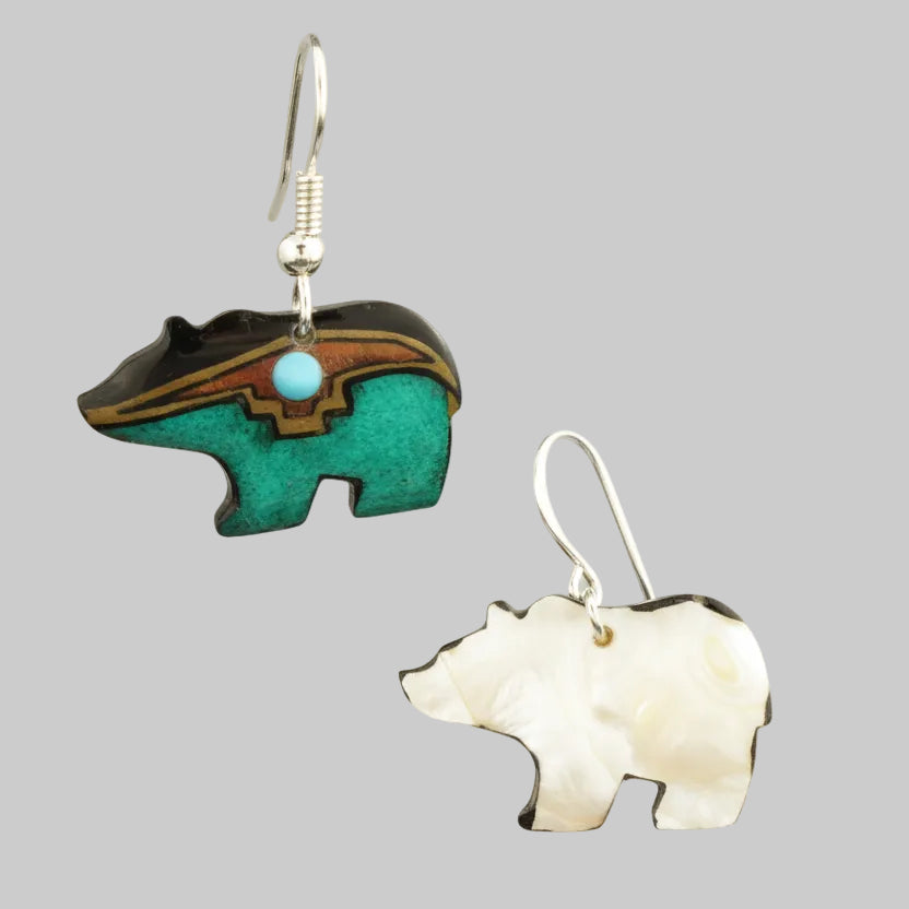 Teal Walking Bear Earrings - Hand Made Moose Antler Jewelry