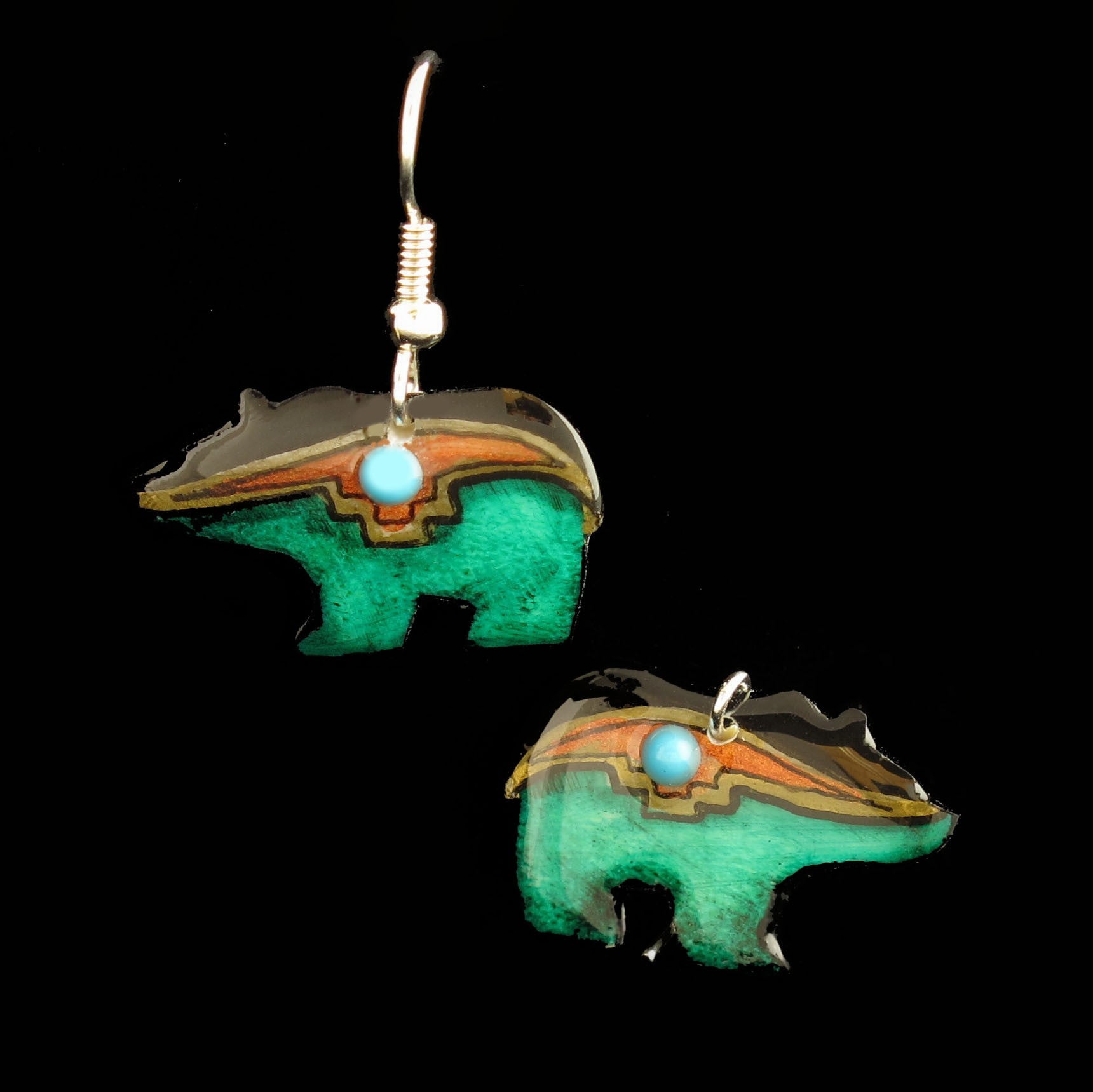 Teal Walking Bear Earrings - Hand Made Moose Antler Jewelry