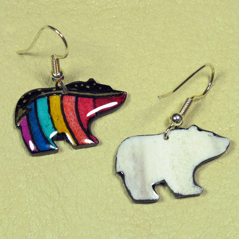 Rainbow Walking Bear Earrings - Handmade Moose Antler Jewelry