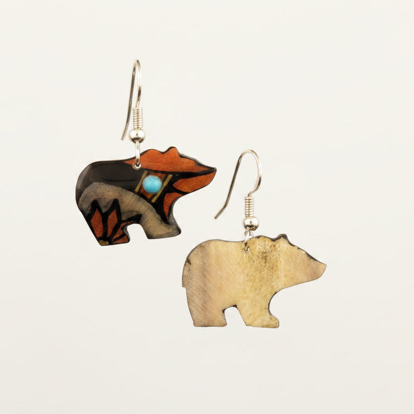 Antler Walking Bear Earrings - Copper