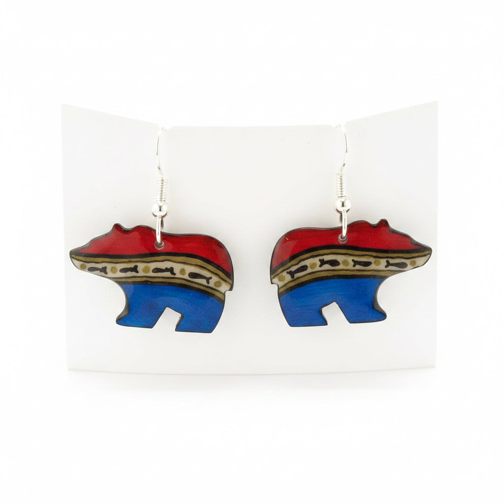 Antler Walking Bear Earrings - Red White Blue