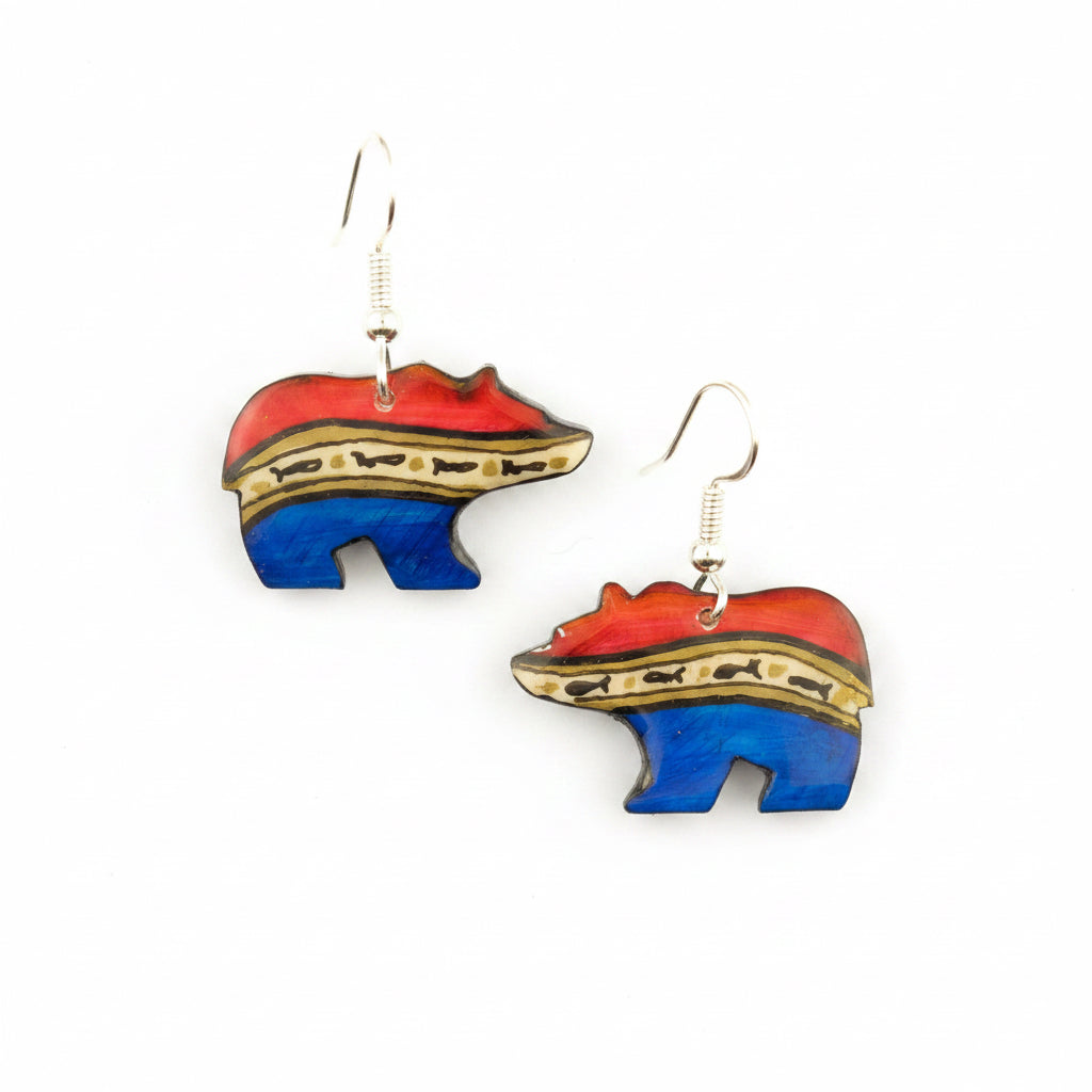 Antler Walking Bear Earrings - Red White Blue