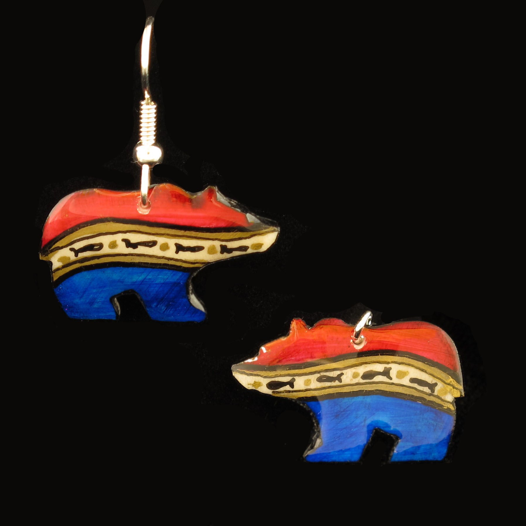 Red White & Blue Walking Bear - Hand Made Moose Antler Jewelry