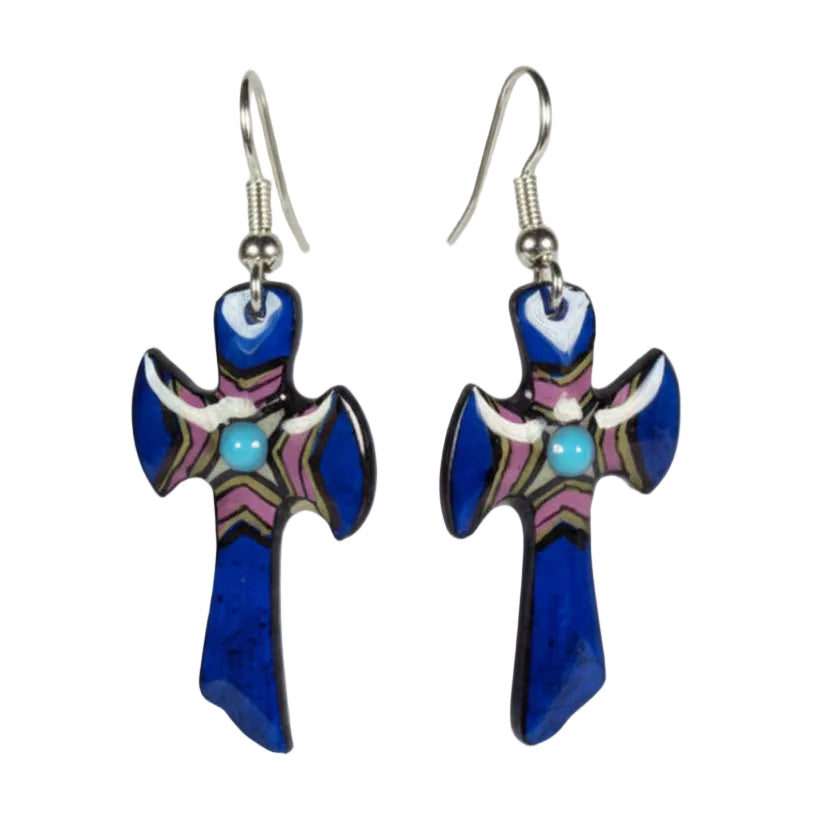 Antler Cross Earrings - Blue